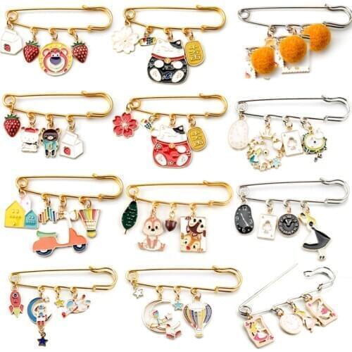 Alice Rabbit Brooch Buckle Pin Cute Animal Squirrel Strawberry Pendants Safety Pins Women Children Bags Hat Cartoon pin