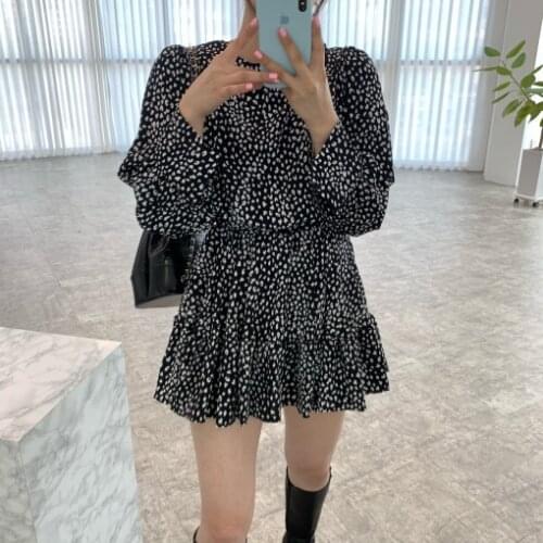 2021 New Women Dress Vintage Long Sleeve Korean Chic Casual Ruffles Leopard Printed High Waist Dress Loose Female Vestidos