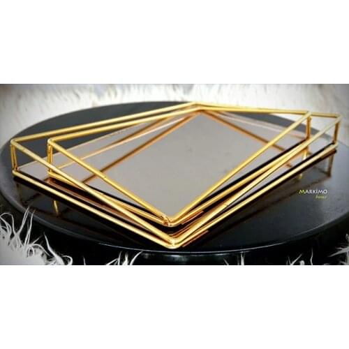 Gold Mirrored Service and Presentation Tray 2 Pieces Aid Mubarak Decoration Mubarak Ramadan