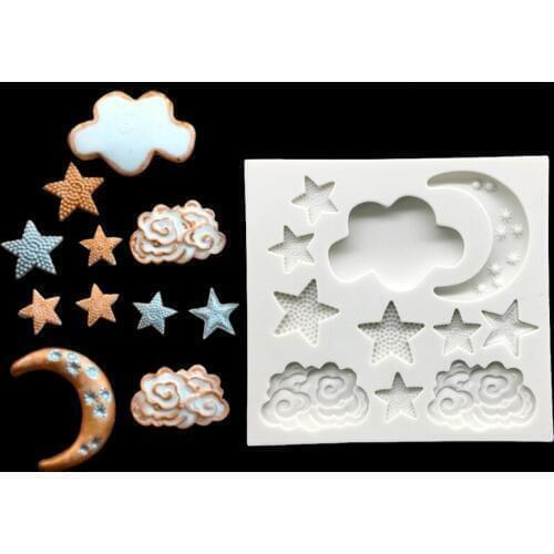 Stars Moon Clouds Shapes Silicone Sugarcraft Mold, Fondant Cake Decorating Tools Bakeware