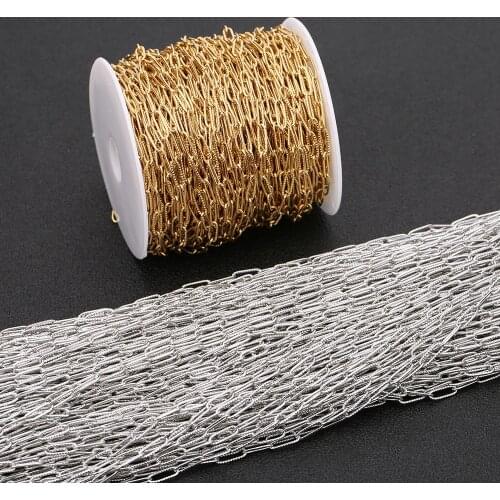 1 Meter Hypoallergenic Stainless Steel 1.0x12x4mm Gold Steel Tone Texture Oval Shape Rolo Link Bulk Chain Fit DIY Jewelry Making