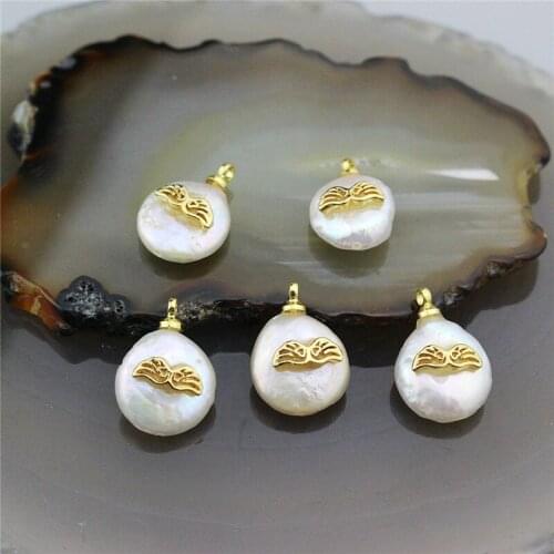 10*20mm 15pcs/lot fashion freshwater pearl pendant, wing shape cz micro store charm, natural irregular pearl accessories