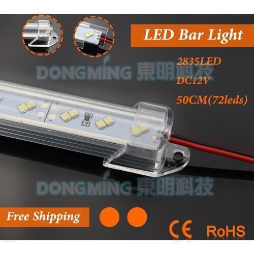 10pcs 2835 Double Row High Bright 0.5m 50cm DC 12V 72 LED hard luces LED strip bar light U Aluminum shell + pc cover decoration