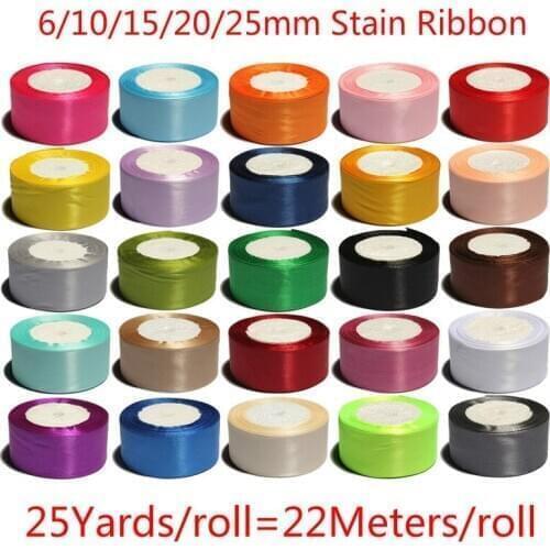25Yards/Roll 6/10/15/20/25/40mm White Red Green Blue Pink Satin Ribbon Wedding Christmas Gift Box Package Cake Baking Decoration