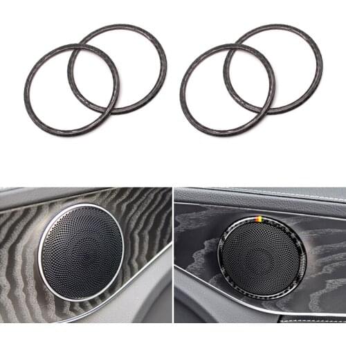 4pcs Real Carbon Fiber Car Styling Door Speaker Ring Loudspeaker Sticker Trim For Mercedes Benz W205 C180 C200 C300 GLC260