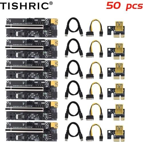 50pcs TISHRIC 3in1 PCIE Riser 009S Plus Card PCI E PCI Express GPU 6Pin 1X 16X USB 3.0 PCI-E Mining Riser For Video Card