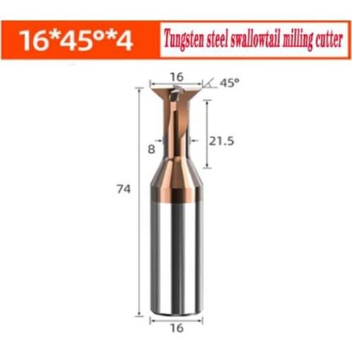 55Degree Carbide Tungsten Steel Dovetail Milling Cutter 45Degree Chamfering 16*74*16*21.5