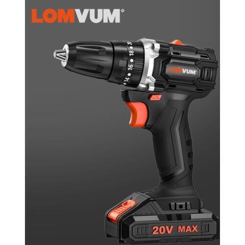 LOMVUM 20V Electric Impact Brushless Cordless Screwdriver Mini Drill Li-Ion Lithium Battery DIY Power Tool