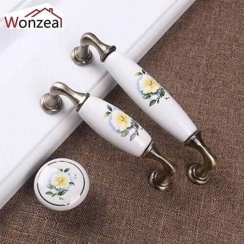 2PCS Antique Ceramic Knobs Cabinet Handles Drawer knobs Wardrobe Door Handle European Furniture Hardware