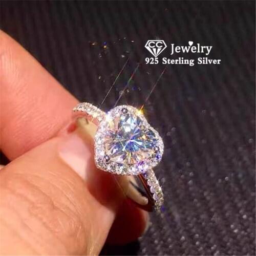 CC Fashion Rings For Women S925 Silver Heart Cubic Zirconia Bridal Vintage Engagement Fine Jewelry Temperament Accessories CC829