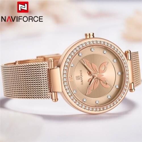 NAVIFORCE Top Luxury Brand Women Watch Batteryfly Quartz Lady Waterproof Wristwatch Rose Gold Stainless Steel Female Clock 5018