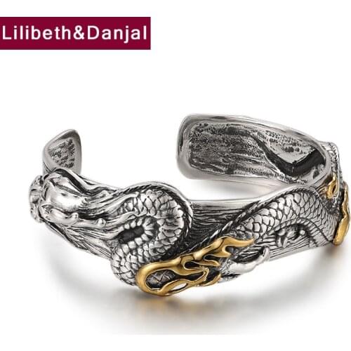 Dragon Play Bead Women Men Adjustable Bangle Pure 925 Sterling Silver Vintage Jewelry Opening Bracelet Bangle 2021 Luxury B13