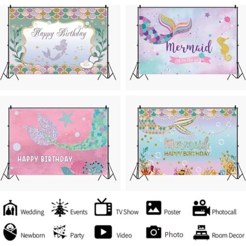 Undersea World Mermaid Series Background Girl Birthday Party Decoration Photography Studio Photo 3D Digital Backdrop Cloth
