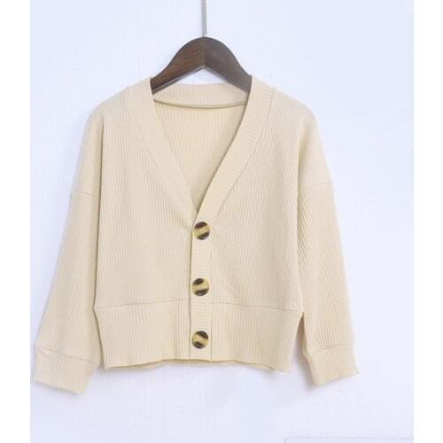 Toddler Girl Cardigan V-Neck Solid Color Spring Autumn Children Clothing Casual Knitted Kids Outwear Sweater