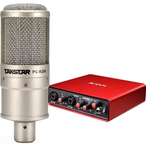 Takstar PC-K200 condenser microphone with ICON Mobile U sound card for Internet karaoke,personal recording,studio recording