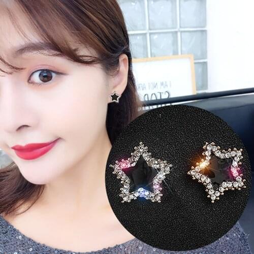 Korea Pop Simple Alloy Crystal Star Black Drop Earring For Women Fashion Temperament Geometric Metal Stud Jewelry Wholesale