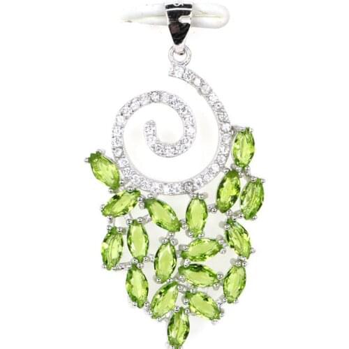 Guaranteed Real 925 Solid Sterling Silver 2.6g Deluxe Top Green Peridot CZ Engagement Pendant 38x20mm