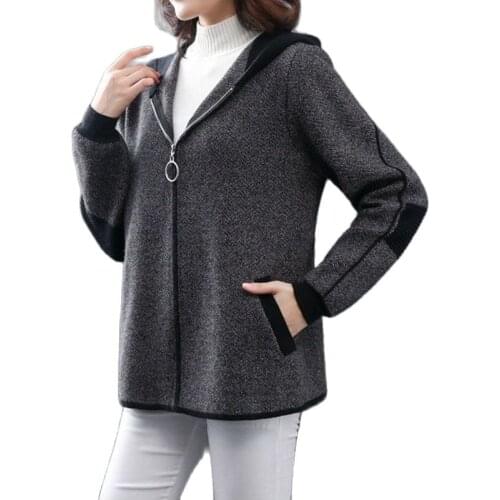 2021 New Spring And Autumn Ladies Jacket Zip Hood Bandage Womens Coat Loose Long Sleeve Splicing Chic Female Outerwear 4XL