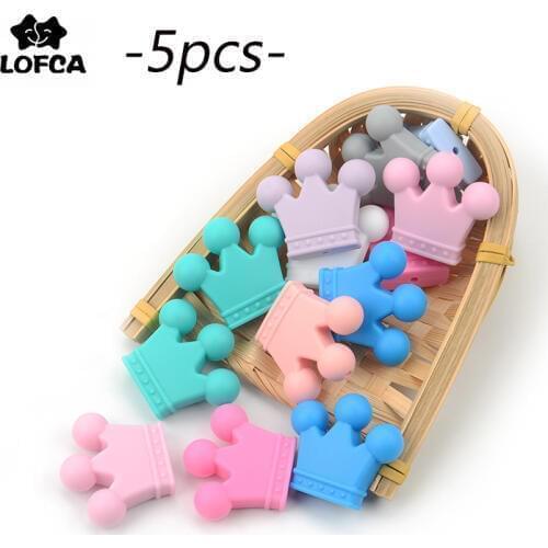 LOFCA Silicone Crown Beads 5pcs Baby Teether BPA Free Silicone Teething Beads Baby Teething Necklace Pacifier Clips Accessory