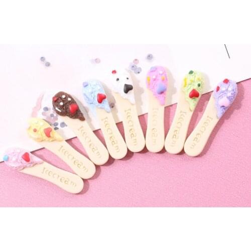 20pcs/lot Simulation Ice Cream Spoon Flat back Resin Cabochon Mini Food Scrapbook Craft DIY Miniature Dollhouse Accessories