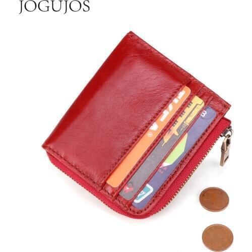 JOGUJOS Small Genuine Leather Slim Wallets Mini Wallets Thin Rfid Card Holder Women Wallets Money Bag Male Fashion Short Purse