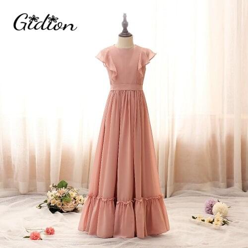Lovely Flower Girl Dresses Petal Sleeves Tulle 2020 Solid Color Princess Dresses Kids Prom Dresses Girl Ceremonie Clothes