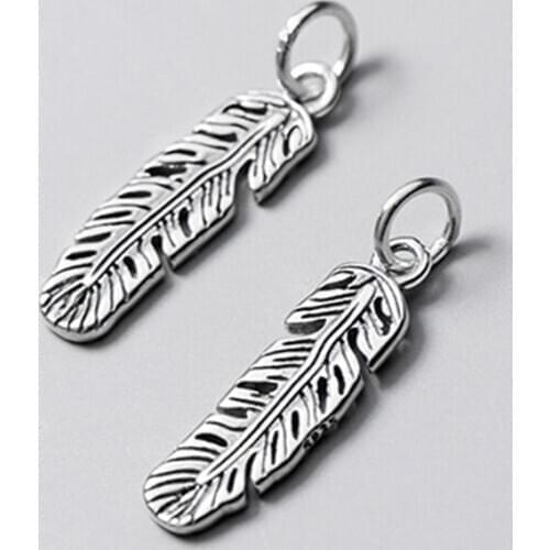 925 Sterling Silver Fashion Retro Feather Design Dangle Charms 22mm Decoration Matte Silver Bracelet Pendant DIY Jewelry Making