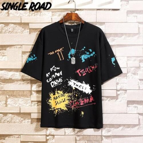 SingleRoad Mans Black T-shirt Men 2021 Oversized Print Cotton Punk Hip Hop Japanese Streetwear Harajuku Tshirt Male T Shirt Men
