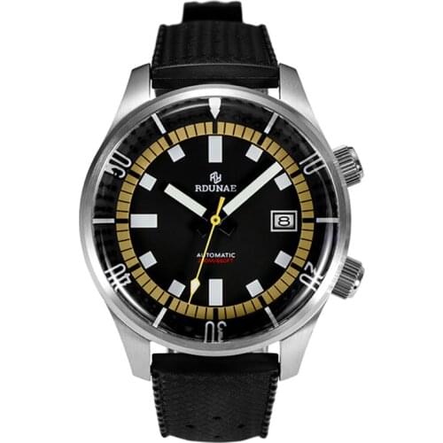 RDUNAE NH35 Mens Automatic Movement Watch Matte Black Dial Sapphire Crystal Luminous Marks 200M Diver Watches