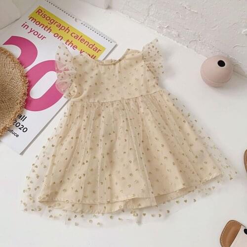 2-7 Y Baby Girls Vest Dress Summer New Kids Korean Net Yarn Dots Princess Dress Cute Fly Sleeve Dress for Girl Children Clothing