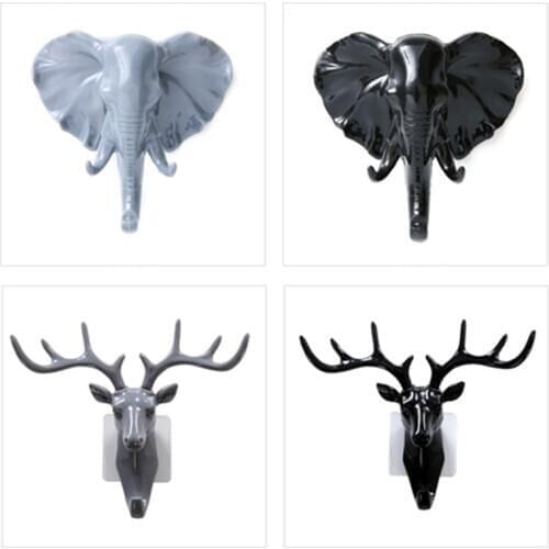 Animal Wall Hooks Antlers elephant home Decoration for Living Room Entrance Hanging Clothes Hat Scarf Key Rack Self-adhesive