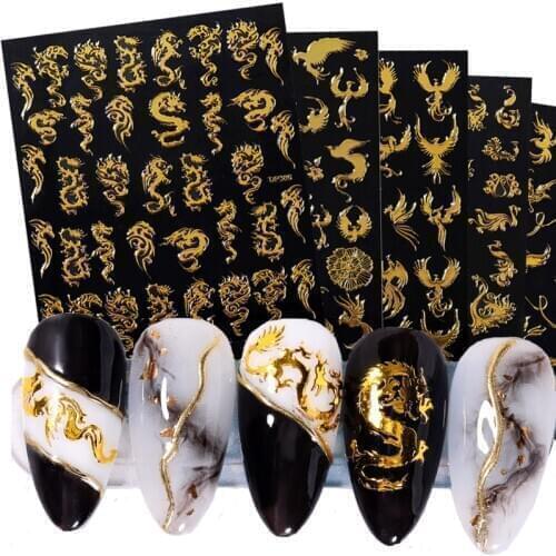 Newest Gold Bronzing Dragon 3D Nail Art Sticker Decorations Nail Transfer Decals Designs Nail Foils Manicuring DIY Tips