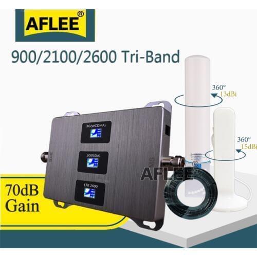 New!! 900 2100 2600 Tri-Band Cell Phone Cellular Amplifier Repeater GSM 2g 3g 4g Mobile Signal Booster GSM DCS WCDMA 4G Repeater