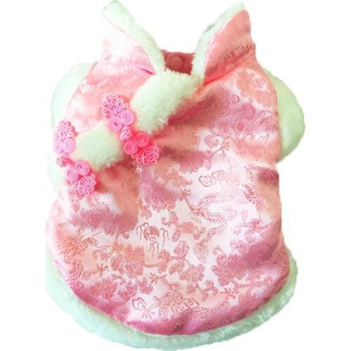 Pet Dog Clothes Cat Warm Coat Winter Vest Pet Clothing Chinese Style New Year Costume Dragon Pattern Pet Coat Chinese Button