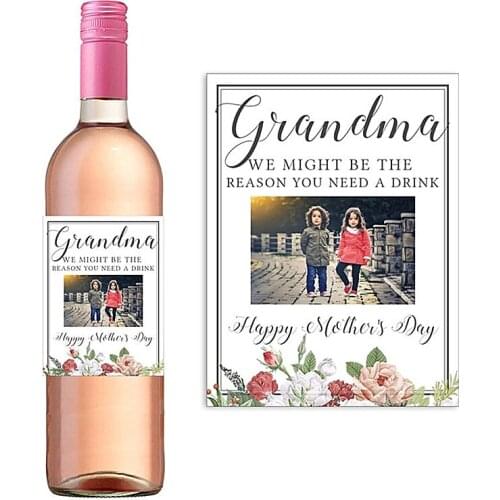 Custom photo Wine Bottle Label,funny gift from grandkids,Mothers Day gift to Grandma,we might be the reason you drink,love Wine