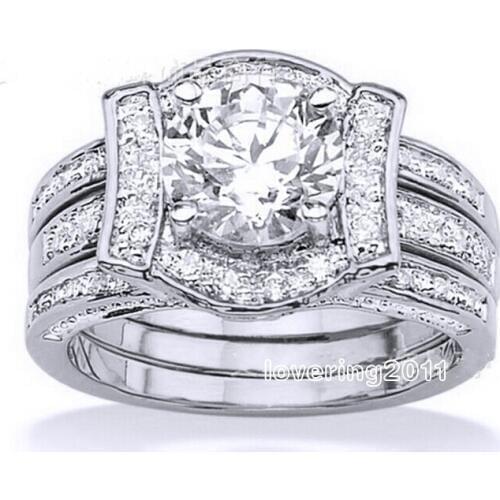 Choucong Wieck Luxury Jewelry Lovers White AAA CZ Zirconia simulated stones 14KT Gold Filled Couple Wedding Ring Set Size 5-10