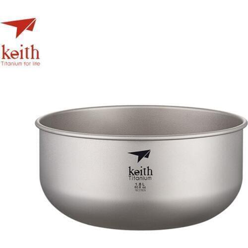 Keith 1.8L Titanium Salad Big Bowl Ultralight Pure Titanium Large Soup Bowls For Outdoor Camping Hiking Travel Tableware
