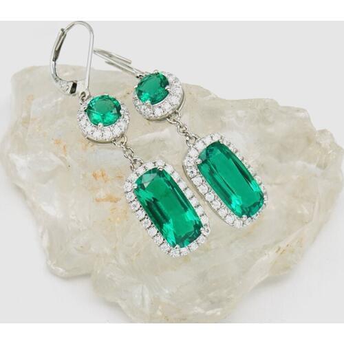 AAA Solid 14K White Gold Round Cut 1ct 2pcs Earrings Cushion Cut Emerald Earrings 4ct Total 10ctw Earrings Jewelry For Women