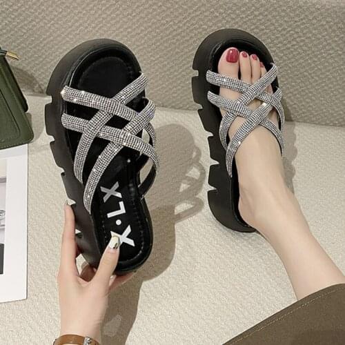 Fashion Women Slippers 2021 Summer Brand Sandals Wedges Shoes for Women Rhinestone Open Toe Casual Slides Female Platform Shoes