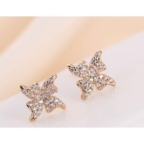 DE332 Street Snap Series Fashion Elegant Copper Zircon Creative Leaf Ear Stud GIRLS Gift Banquet WOMENS Jewelry Earrings