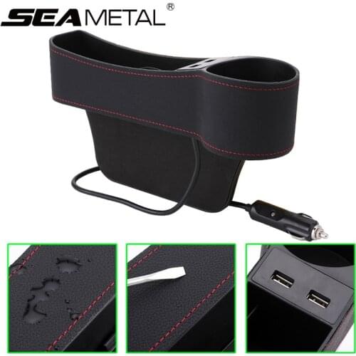 2pcs Universal 12V/24V Car Seat Organizer Pocket 2 USB Interfaces Leather Auto Seat Gap Storage Box for Car Interior Accessories