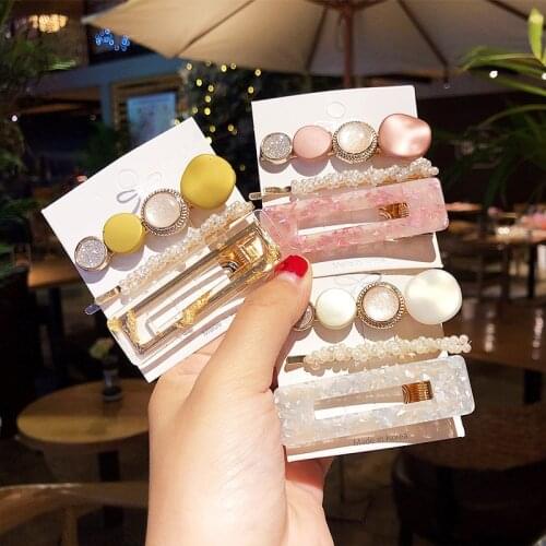 New 3PCS/Set Fashion Pearls Acetate Geometric Hair Clips For Women Girls Headband Sweet Hairpins Barrettes Hair Accessories Set