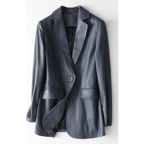 Womens Leather Short Sheepskin Suit Collar One Buckle Waist Type Girl Warm Jacket Fashionable Casual Street Motorcycle Clothing