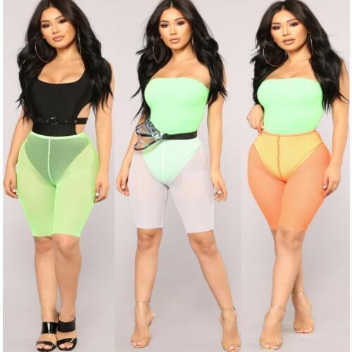 Women Mesh Bikini Midi Pants Cover Up Shorts Summer Sheer See Through Solid Swimwear Beachwear Plus Size