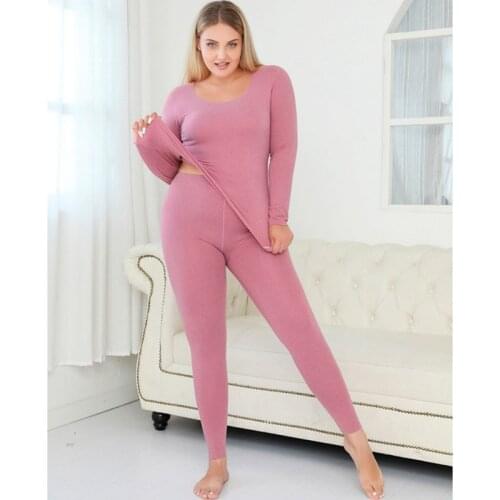 Size 8XL 150kg 2 Piece/Set Warm Long Johns For Female high elastic heating thermal underwear set Autumn Winter Warm Thermal Suit