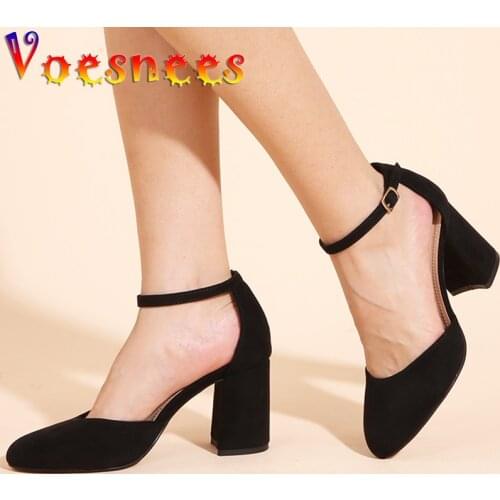 Voesnees 2021 Summer New Vintage Square Heel Women Shoes Round Head Back Empty Simple Buckle Solid Color High Heel Sexy Sandals