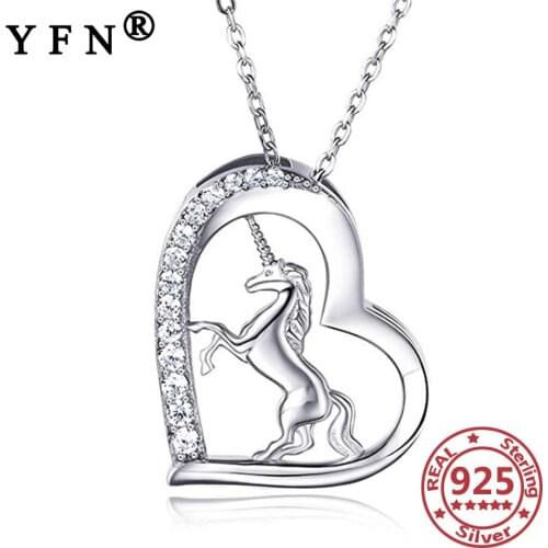 YFN 925 Sterling Silver Horse Heart Pendant Necklace Cubic Zircon Womens Jewelry Silver Chain Valentines Day Gifts Moms Gifts