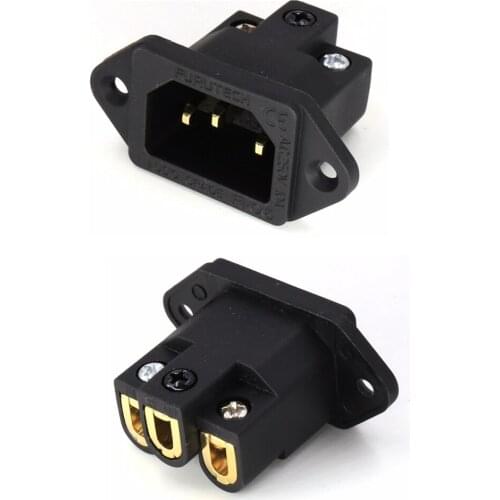 2Pcs HIFI Power IEC Female Connector FI-06(G) Pure Copper Gold Plated AC IEC Inlet Socket