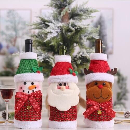 13*25 cm Christmas Wine Bottle Cover Christmas Decorations On The Bottle Plush Santa Snowman Elk Wine Bag New Year Table Decor