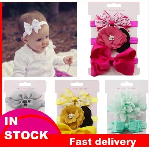 30# 3pcs Baby Headband Kids Elastic Floral Headband Hair Girls Baby Hair Accessories Bowknot Hairband Set Haarclips Meisjes